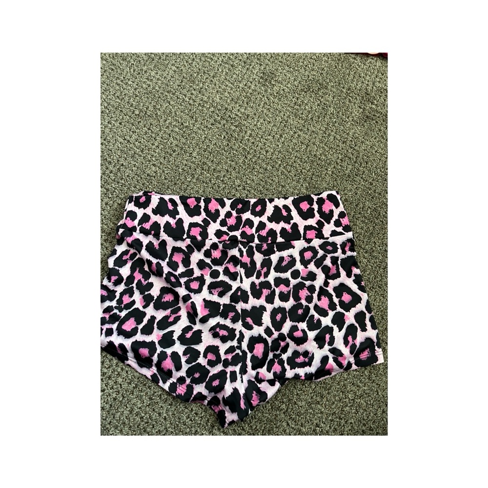 Pink leopard spandex shorts